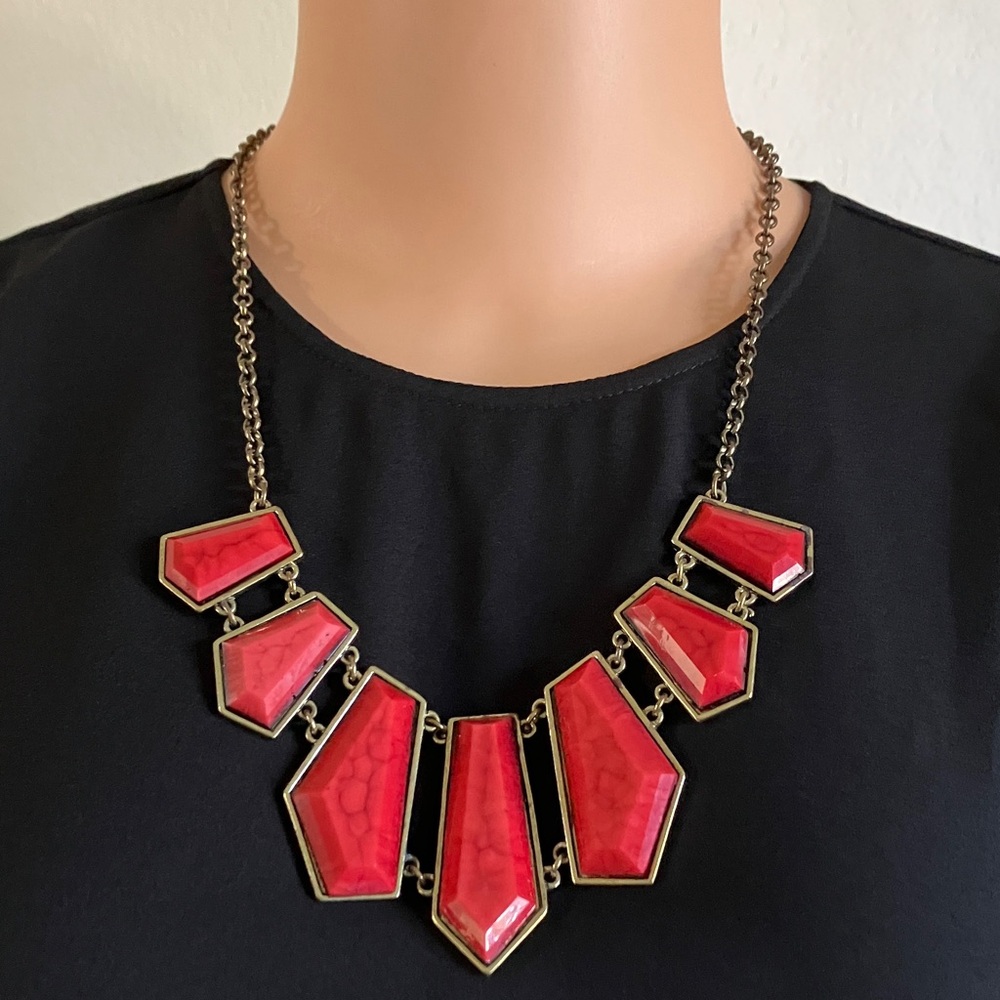 Elegant Red‎ Geometric Costume Statement Necklace